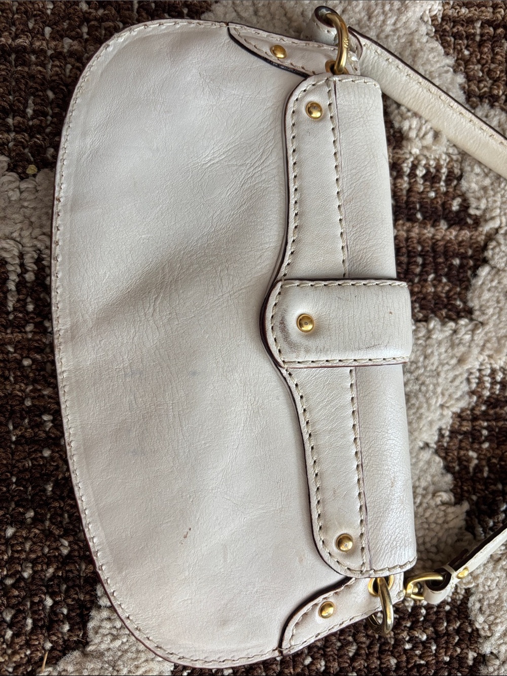 Michael Kors Vanilla Leather Berkley Wristlet Studded Handbag Cellphone Bag - Picture 15 of 15